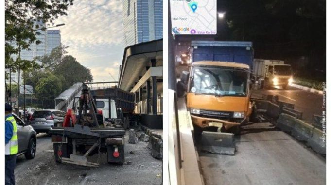 Kecelakaan Di Jalan Gatot Subroto arah Pancoran, Jakarta Selatan pada Jumat (20/6/2025).