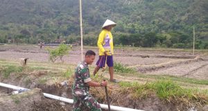 Dukung Kemandirian Pangan, Babinsa Cawas Pantau Pembangunan Pipa Irigasi Desa Burikan
