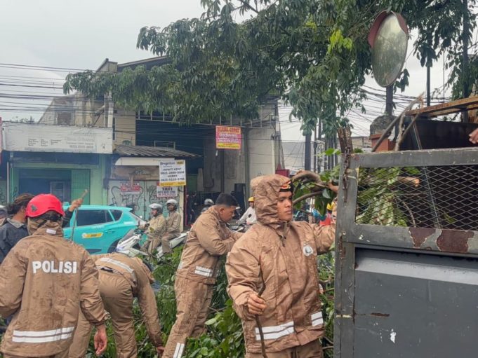 Sigap Brimob Metro Jaya Tangani Pohon Tumbang di Ciputat