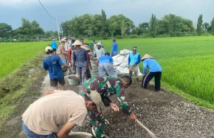 Gotong Royong Betonisasi Jalan Desa, Wujud Kemanunggalan TNI Dan Rakyat Di Gombang Cawas Klaten